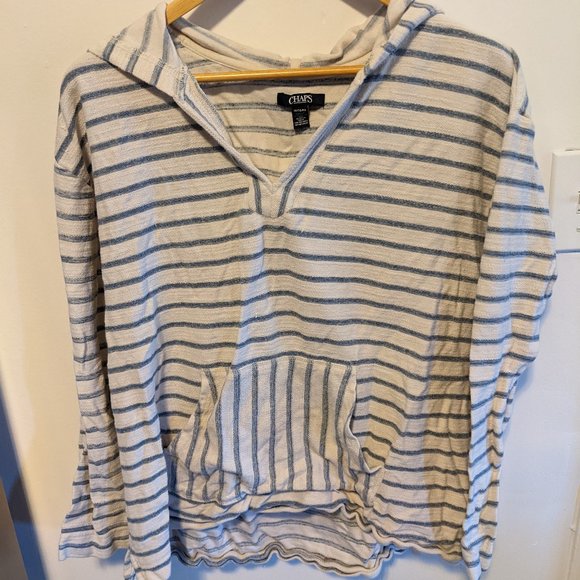 Coastal Grandma Blue and white striped hoodie sweater - Picture 1 of 3